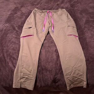 Figs Women's Straight Leg Scrub Pants in Brown with Pink Accents